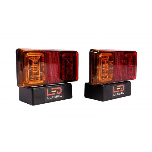 2 x 12v 24v LED REAR LAMPS RECTANGULAR WITH STOP TAIL INDICATOR, REFLECTOR LIGHTS LED GLOBAL LG533