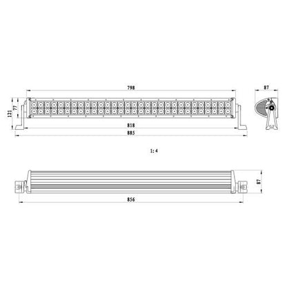 872mm Long 180 Watt LED Double Row Work Light Bar, 14,400 Lumen - LED GLOBAL LG801