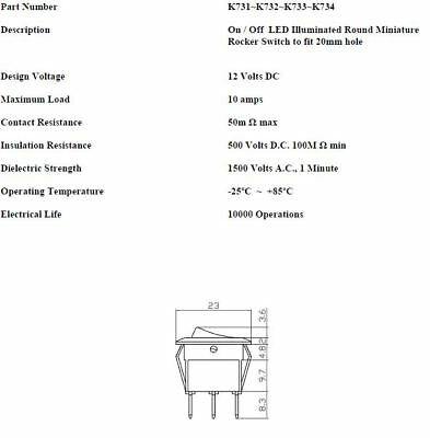 On Off Rocker Switch Round With Green Led 12V Car Dash Robinson K733 - Mid-Ulster Rotating Electrics Ltd