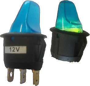 On Off Rocker Switch With Round Blue Stumpy 12V Car Dash Robinson K752 - Mid-Ulster Rotating Electrics Ltd