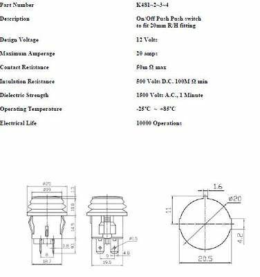 On Off Push Switch Latching 12V Green Illuminated Splashproof Seal Robinson K483 - Mid-Ulster Rotating Electrics Ltd