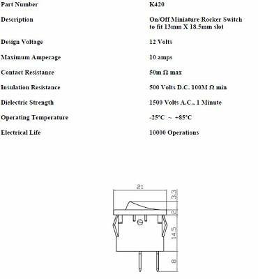 On Off Rocker Switch Mini Rectangle Square 12V Car Dash Robinson K420 - Mid-Ulster Rotating Electrics Ltd