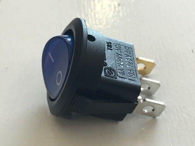 On Off Rocker Switch Blue Round Circular 12V 24V Illuminated Mure Sw.1Blue - Mid-Ulster Rotating Electrics Ltd