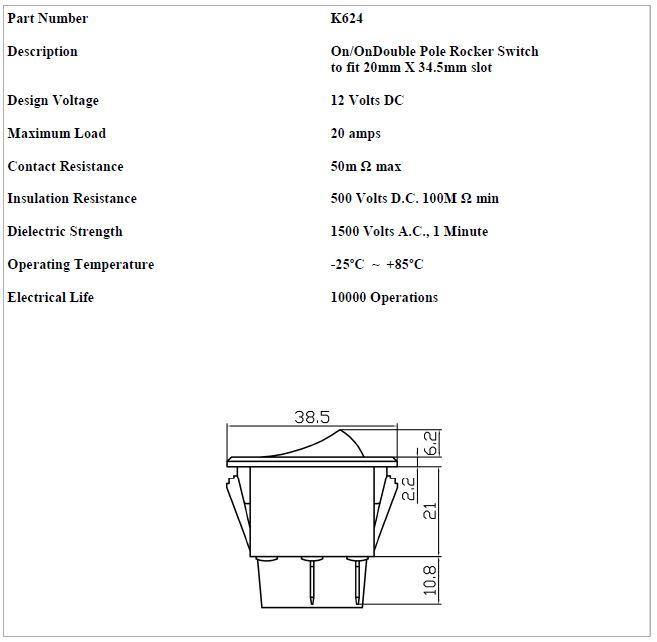 On On Rocker Switch Twin Circuit Double Pole Rectangle Black 12V Robinson K624 - Mid-Ulster Rotating Electrics Ltd