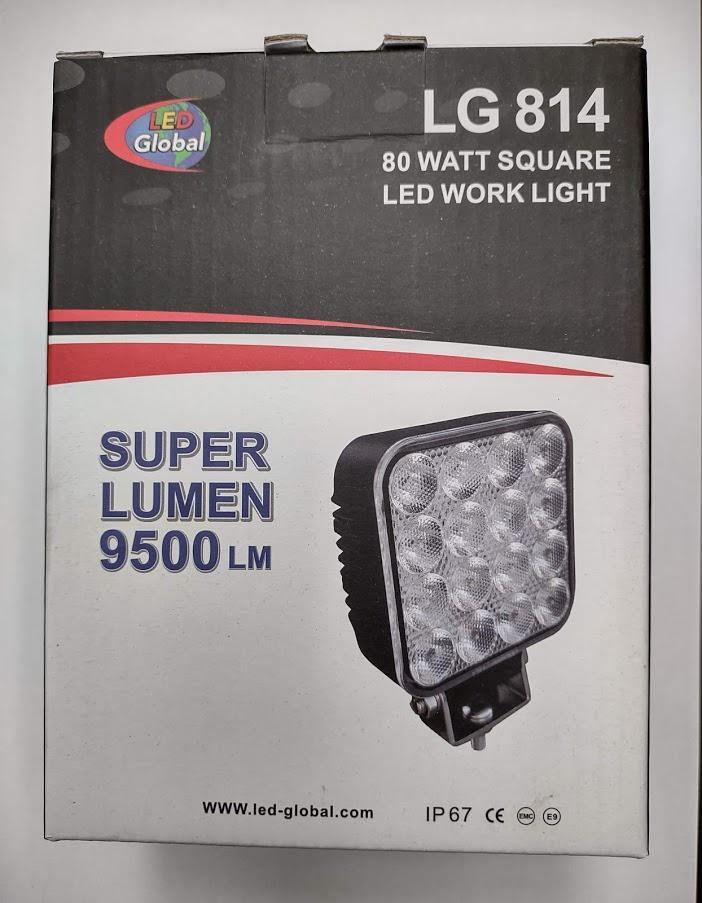 80W LED SQUARE SUPER LUMEN WORK LIGHT (FLOOD - 9500LUM) LED GLOBAL LG814 - Mid-Ulster Rotating Electrics Ltd